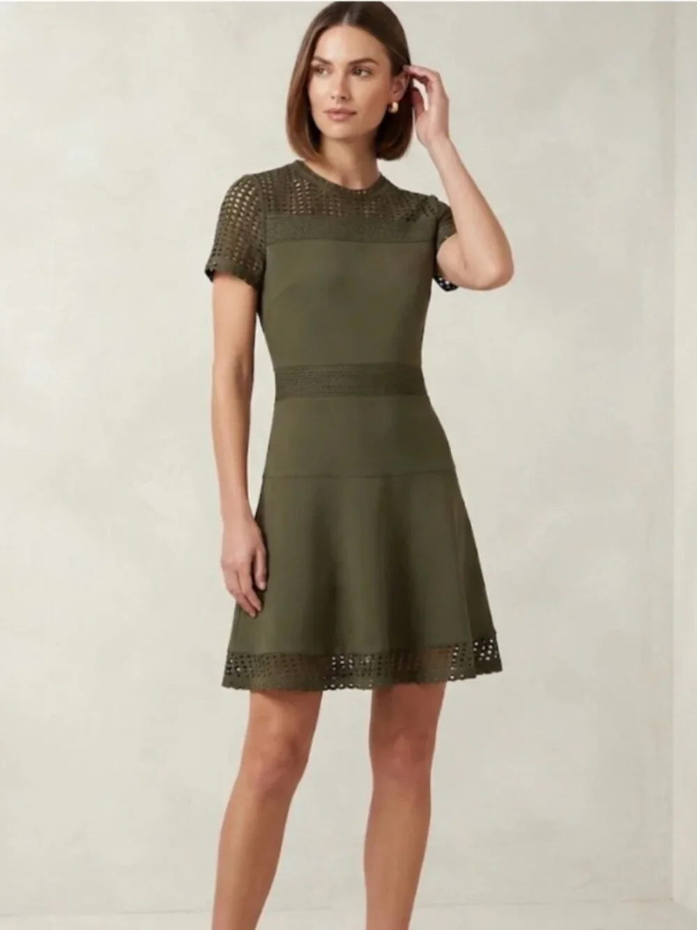 Michael Kors Olive Green Short Sleeve Fit & Flare Dress | XS